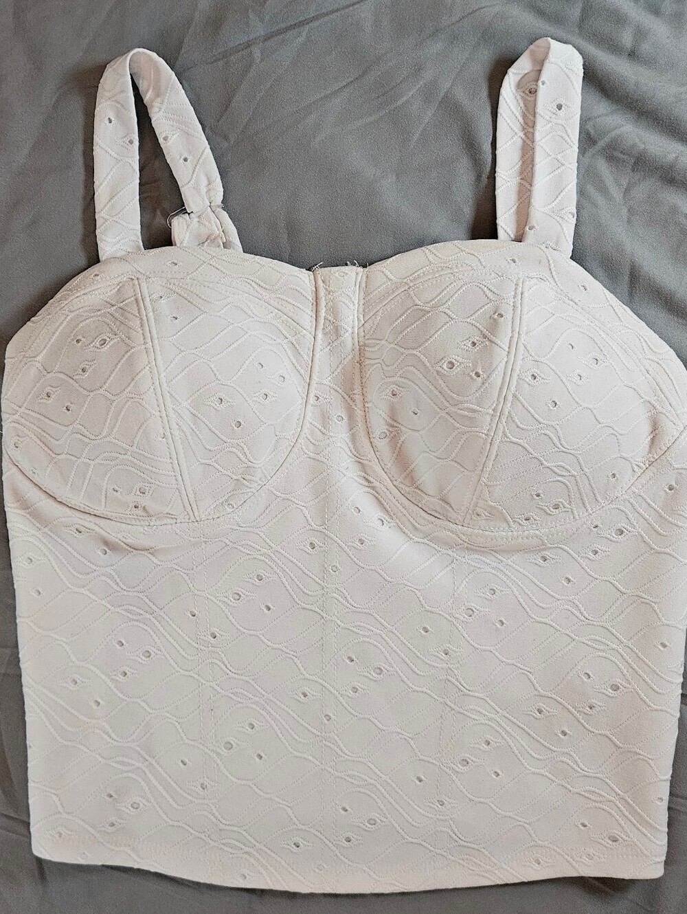 No Boundaries Juniors White Eyelet Sleeveless Corset Style Crop Top Size Medium